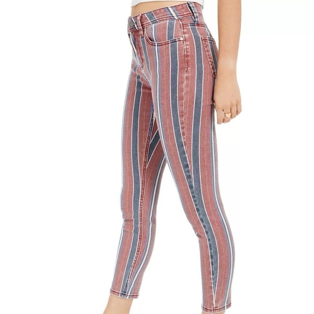 Indigo Rein | Red Striped High Waist Ankle Jeans